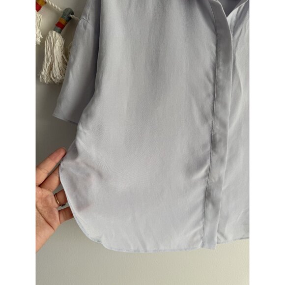 Grana 100% Silk Gray Boxy Button Down Top Timeless Modest Minimalist Basics S - Picture 4 of 9